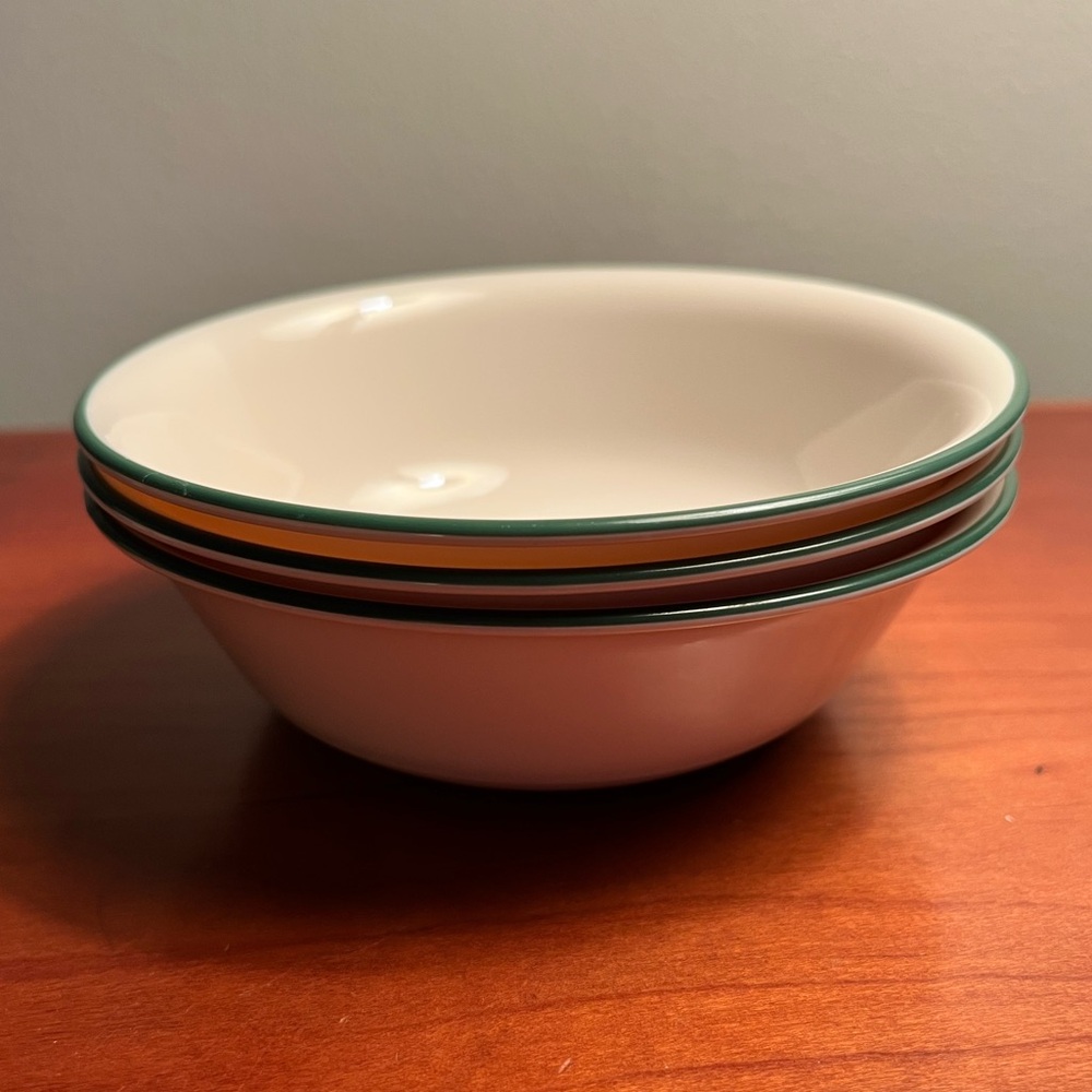 Corelle Cereal Bowls Cream with Green Rim